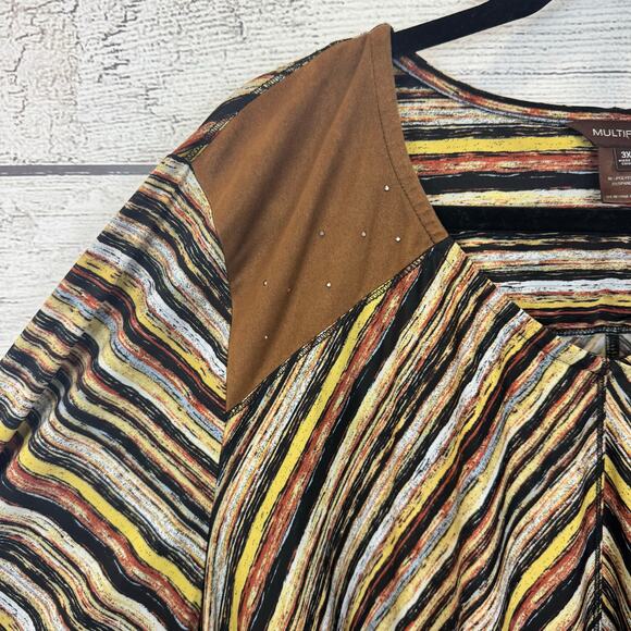 Multiples Plus Size Fall Striped Black Yellow Blouse Size 3X - Picture 4 of 6